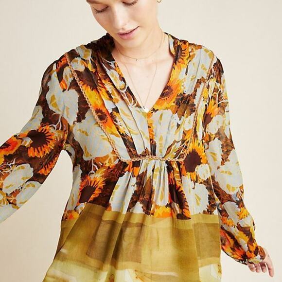 Anthropologie Cordelia pleated peasant blouse by BL^NK London Small - Picture 3 of 16